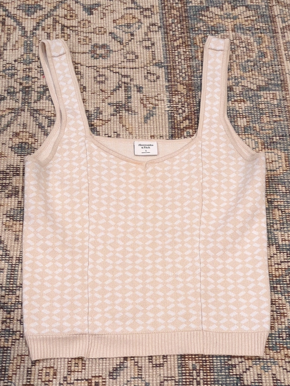Abercrombie & Fitch Beige Patterned Crop Tank Top